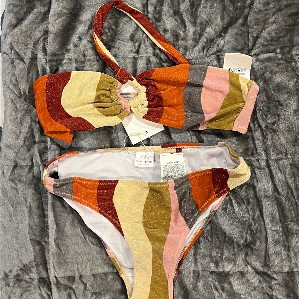 NWT Kids Zara Colorful Striped Bikini Set
